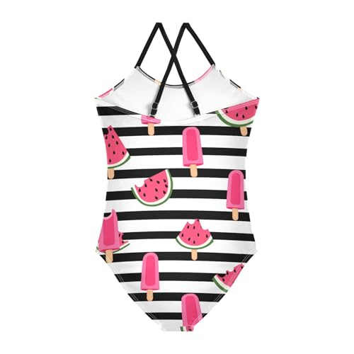Watermelon Black White Striped Girls One Piece Swimsuit Beach Swimwear 208620042