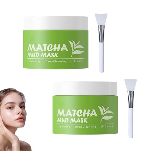 Mascarilla de Barro Matcha para Rostro, Mascarilla de Barro de Té Verde para Limpieza Profunda de Poros, Limpieza suave y profunda, Hidrata y Humecta, Fácil de Aplicar y Limpiar (2PCS)