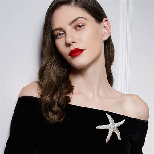 Image of WCRAZYE Rhinestone Starfish Brooch Pin for Women Men Gold Plated Elegant Crystal Shell Star Shaped Ocean Sea Animal Brooches Lapel Pins Delicate Wedding Beach Party Dress Accessories