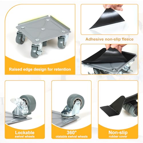 Heavy Duty Furniture Movers Set, Furniture Lifter & 4 Carbon Steel Plate Dolly with 5 Rubber Universal Wheels - Image 4