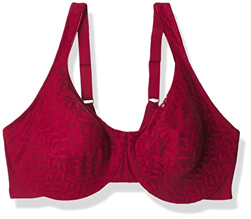 Olga Women's Plus Size Sheer Leaves Minimizer Bra, Biking Red, 36C