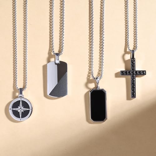 GAVU Herren Dog Tag Halskette mit rechteckigem Hundemarke Anhänger für Herren 60cm