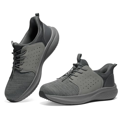 HEEZ Mens Slip On Fashion Sneakers Walking Shoes for Men Comfortable Breathable Casual Running ShoesBlack Size 10 Dark Grey