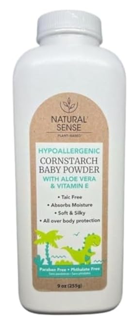 Natural Sense Plant-Based Hypoallergenic Cornstarch Baby Powder with Aloe Vera & Vitamin E, 9oz (Pack of 2)