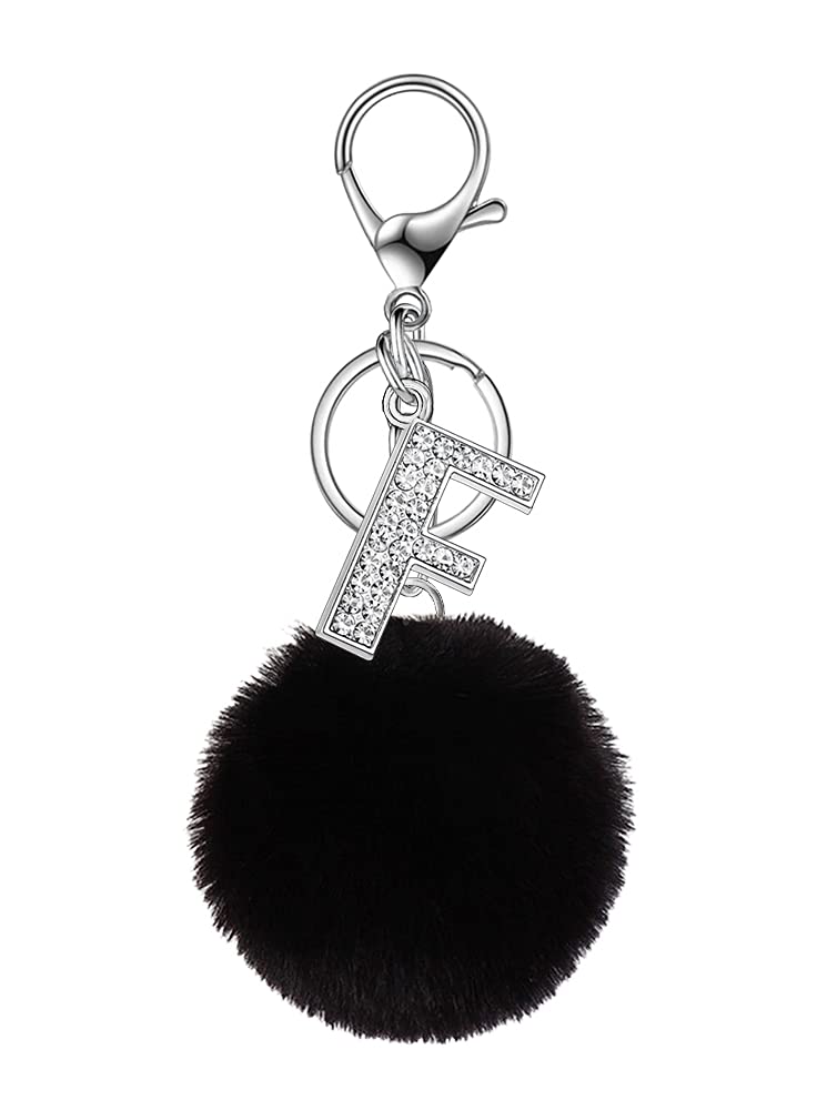 malyunin Initial Keyring Alphabet Keychain With Pom Pom Women Girl Shiny Crystal Key Ring Birthday Gift Friendship Keychain