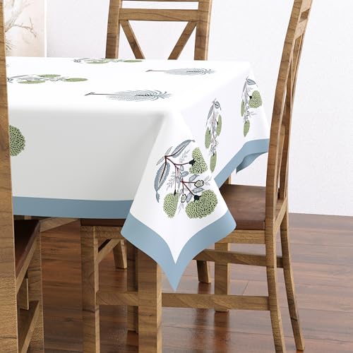 Image of BLOCKS OF INDIA Hand Block /Batik Print Rectangular Table Cloth for 6 Seater Dining Table (60 Inch X 90 Inch)(Open Grey Motifs)