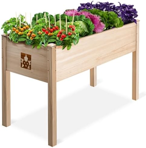 Maple99 Raised Garden Bed with Legs 48x24x30 - Natural Cedar Wood Elevated Planter Box with Bed Liner for Flowers, Veggies, Herbs - 200lb Capacity