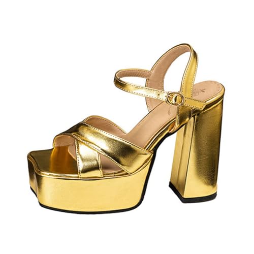 Sandales d'été pour femmes en similicuir PU avec talon bloc haut habillé