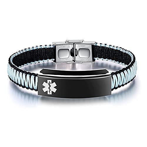 Just Meet You Medical Alert Bracelets For Women Personalized | Customizable Medical Id Bracelet For Men Girls & Boys | Blue&Black Nylon Rope Handmade Braided Bracelets, Adjustable #TOP6