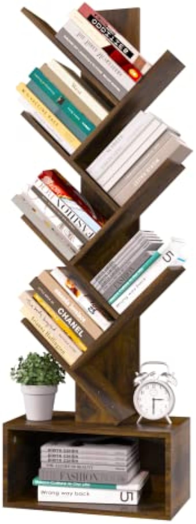 Yoobure Tree Bookshelf - 6 Shelf Retro Floor Standing Bookcase, Tall Wood Book Storage Rack for CDs/Movies/Books, Utility Book Organizer Shelves for Bedroom, Living Room, Home Office