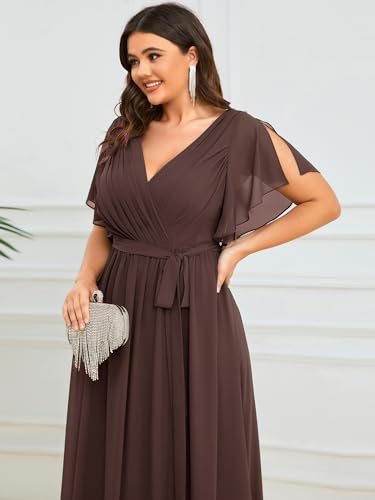 Image of Ever-Pretty Plus Women's Chiffon Bridesmaid Dress A-Line Empire Waist Floor Length Plus Size Formal Wedding Guest Dresses