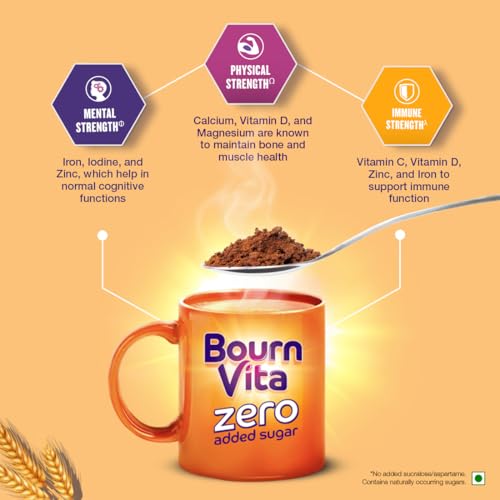 Image of Bournvita Zero Added Sugar Nutrition Drink, 500g Jar | No Added Sugar, No Added Preservatives | 19 Essential Nutrients for Strength (Pack of 2)