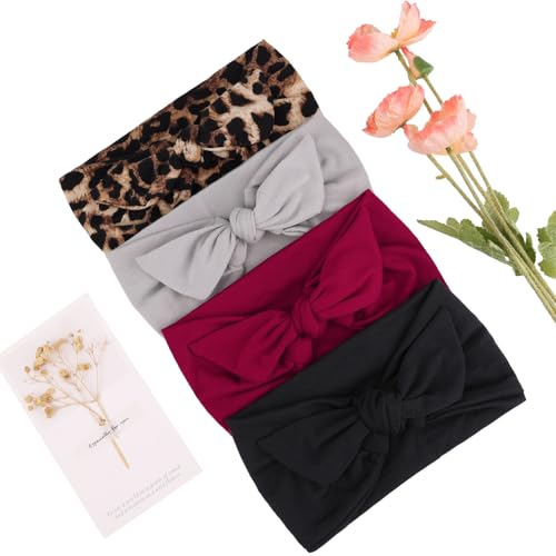 Image of 4 Pieces Adjustable Headbands for Women Elastic Knotted Boho Headbands For Women Fashion Wide Headband Hair Scarf Headband Yoga Workout Head Bands Hair Accessories Band