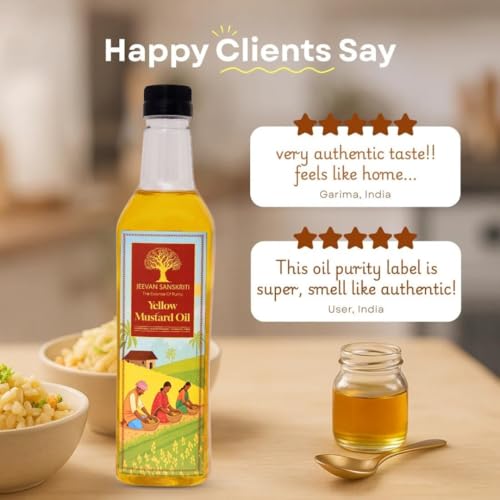 Image of Jeevan Sanskriti 100% Pure Yellow Mustard Oil 1L | Cold-Pressed Lakdi Ghani | Traditional | Natural & Unrefined Cooking | Massage Oil