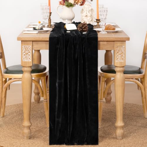 Image of MLMC Velvet Table Runner 10ft Luxury Velvet Fabric Elegant Table Decorations 20x120 Inches for Wedding Anniversary Romantic Dinner Holiday Kitchen and Dining Table Decor, 2 Pack, Black