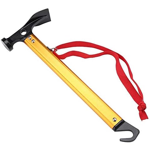 Hammer für Zelte, Multifunktionswerkzeug mit Aluminiumgriff, Hammer und Haken-/Heringzieher in einem, für Camping, Outdooraktivitäten, gold Cover