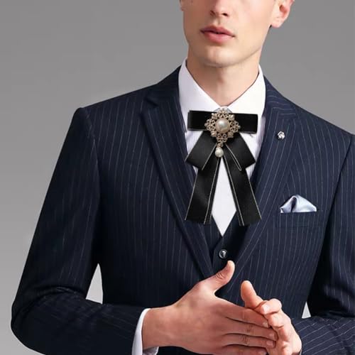 Image of Rhinestone Retro British Style Pre-tied Adjustable Fabric Ribbon Bow Tie for Women Men Uniform Necktie Bownot