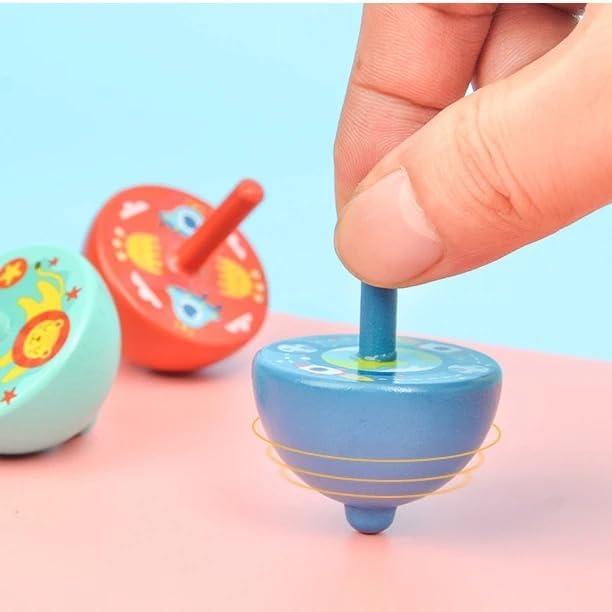 10 Pcs Wooden Spinning Tops, Kids Educational Toys, Birthday Party Favours (Set of Random Design & Colour, 10, Piece) 2