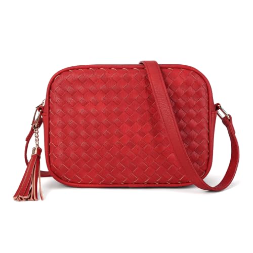 Image of AFKOMST Woven Crossbody Bags for Women Small Boho Purse with Roomy Space | Vegan Leather Camera Bag; Lightweight; Fits iPad mini, Long Wallet; Hands-Free Everyday