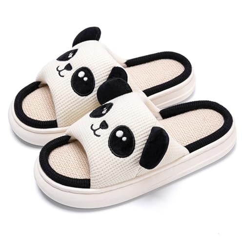 Rabbit And Bear Linen Slippers, Cute Animal Lace Slippers,Cotton Linen Couple's Home Shoes Indoor And Outdoor