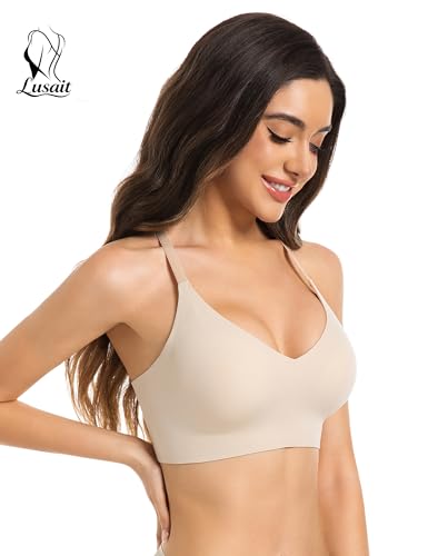 Image of Lusait Lace Bralettes for Women Full Coverage Sexy No Underwire Deep V Racerback Bra Comfort Padded Bras