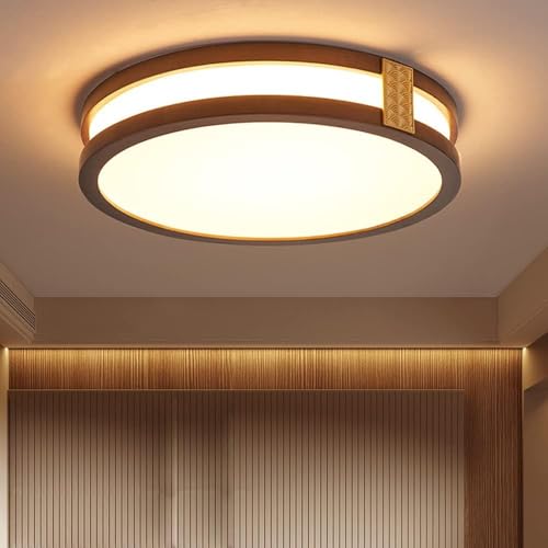 Plafonnier bois LED extra plat 6cm éclairage salon chaleureux