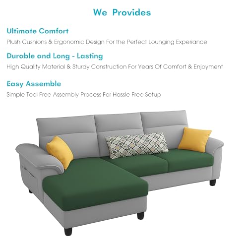 Image of Casaliving Seams LHS 4 Seater L Shape Sofa for Living Room (Green Grey Fabric) Premium Fabric Sofa