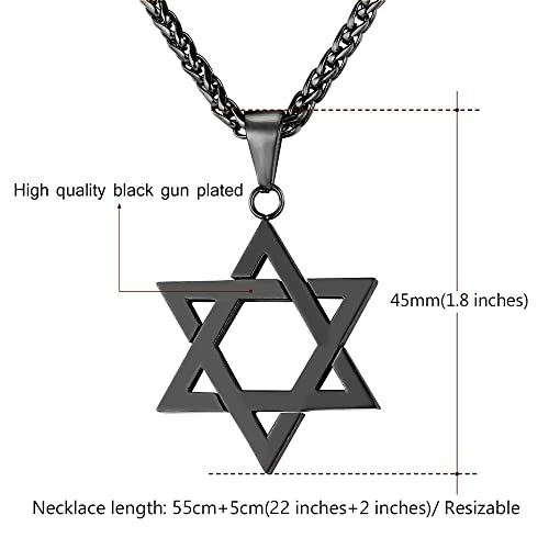 U7 Men Black Star Of David Necklace Pendant Jewish Jewelry With 22 Inch Chain #TOP4