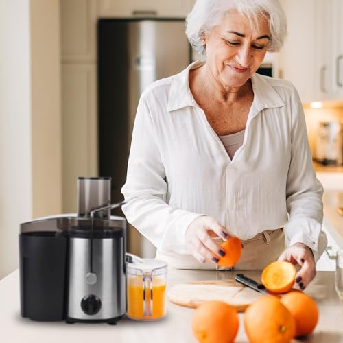 Mueller Juicer Ultra Power, Easy Clean Extractor Press Centrifugal Juicing Machine, Wide 3" Feed Chute for Whole Fruit Vegetable, Anti-drip, Silver