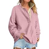 Womens Mock Neck Long Sleeve Sweatshirt Casual Snap Button Henley Pullover Tops Loose Fit Sweaters Fall Outfits (Pink,X-Large)