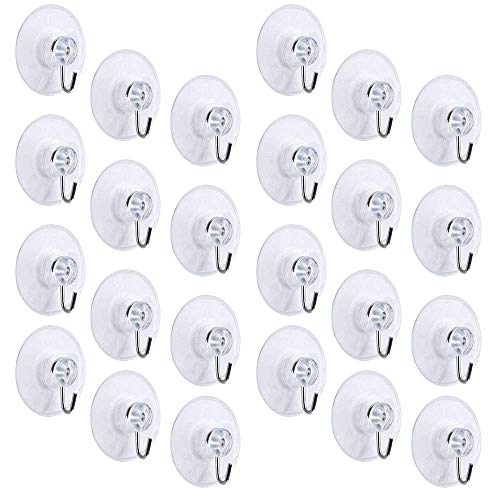 FOGAWA Ventosas para Cristal 24 Pcs 40 mm Ganchos de Succión Perchas Ventosa Transparente Ventosas con Gancho Colgadores a Baño Cocina Ventana Vidrio Espejo para Suspender Decoración Navidad