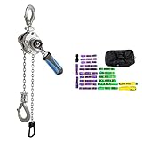 PLANETA Mini-Aluhebelzug PAH, 500 kg Tragfähigkeit, 3 m Hub, Industriequalität & Dolezych Rundschlingen-Set 1000-3000 kg Tragfähigkeit, 20-teilig - Violett/Grün/Gelb