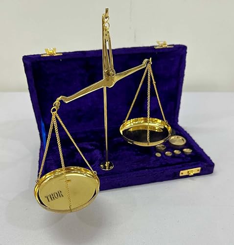Beautifulart Apothecary Scale Vintage Goldsmith Weight (Tarazu) showpiece Brass Weighing Scale Balance Justice Law Scale Decoration with Purple Box