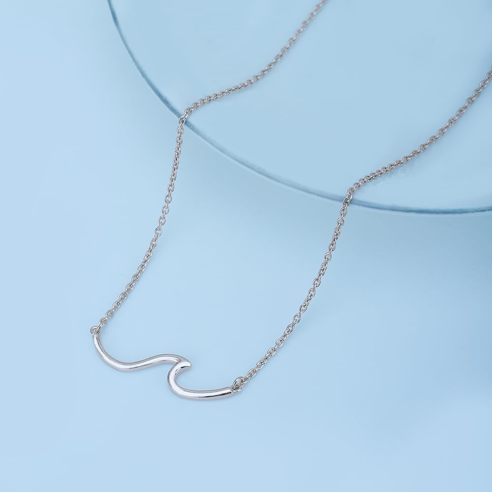 Vanbelle Sterling Silver Jewelry - Sea Wave Pendant Necklace with Rhodium Plating - Stylish Neck Chain for Womens - 31.90x7.40mm, 16" chain with 2" extender - Image 7