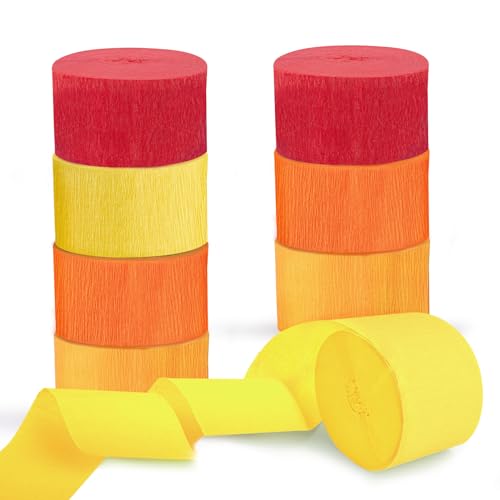 Image of Orange Streamers Party Decorations, 8 Rolls Red Orange Yellow Crepe Paper Streamers for Fall Thanksgiving Party Decorations, Birthday & Home Backdrop Decorations