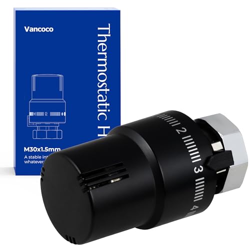 VANCOCO M30×1,5 mm Tête Thermostatique Radiateur, Thermostat Radiateur Noir, Robinet Thermostatique Radiateur avec Protection Contre Le Gel