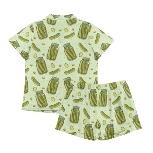 Image of Renewold Women's Short Sleeve Pajama Set Button Down Sleepwear with Notch Collar Soft Lounge Top and Shorts with Pockets