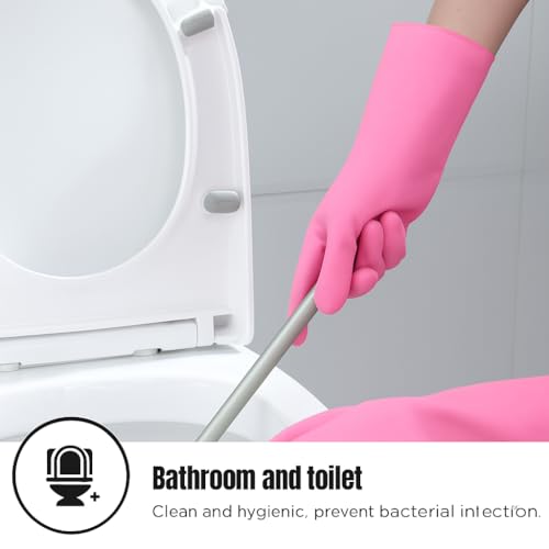 Image of Natural Rubber Household Gloves - Reusable & Waterproof for Cleaning, Dishwashing, Kitchen & Bathroom Use - Comfortable Fit with Non-Slip Grip - Durable & Long-Lasting (Pink, 15 Pair)