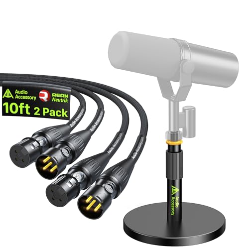 AA AUDIO ACCESSORY Short Mic Stand Desk with XLR Cables 10ft 2 Pack