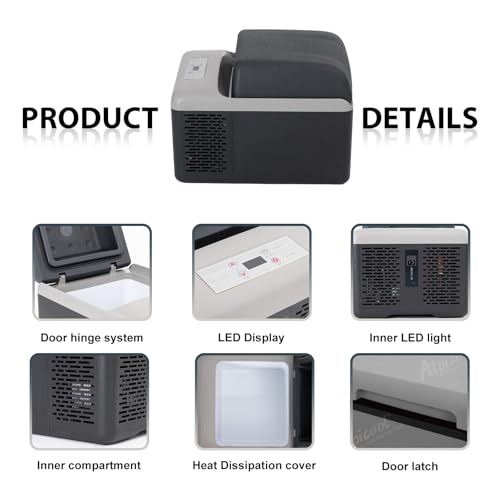 Image of Alpicool C12PT Portable Car Freezer Cooler, 12 Volt Car Refrigerator, 12 Quart Fast Cooling, with 12 /24V DC and 100-240V AC for Outdoor, Camping, RV, Truck (Black&Grey)