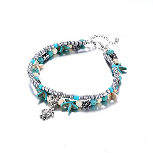 ASHMITA Blue Turtle Ankle Bracelet Set Multilayer Beads Handmade Boho Beach Anklet Foot Jewelry Women