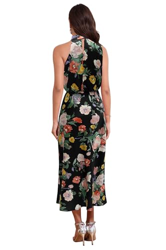 Image of Women's Satin Maxi Dress Summer Formal Wedding Guest Cocktail Dress | Mock Neck Sleeveless,Elegant Silk Midi Long Dress,High Neck,Halter,Aline,Bridesmaid,Bridal Shower Guest,Garden Party,Dinner