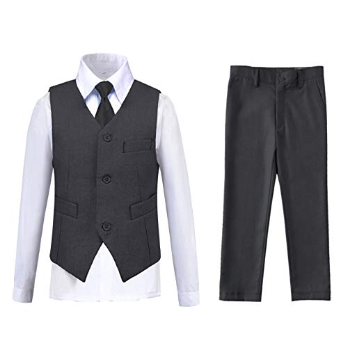 Lycody Boys Vest Sets Formal Wedding Wear Suit Dress Outfit, Dark Gray, 14 Years #TOP6