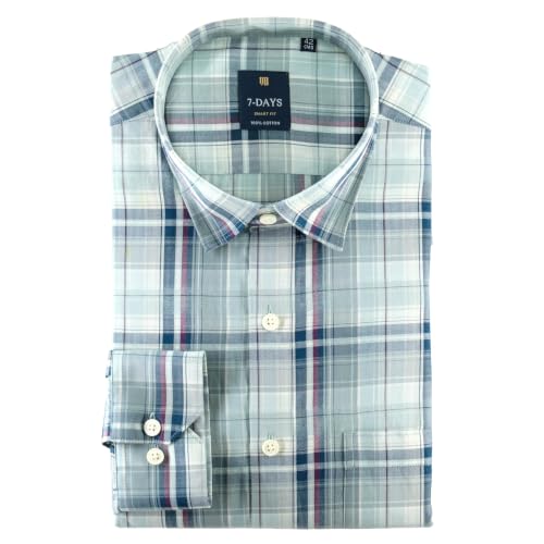 Image of 7-DAYS Men's Premium Check Shirt - 100% Cotton, Tailored Fit (Between Slim & Regular), Full Sleeve, with Pocket - Smart Office & Casual Look
