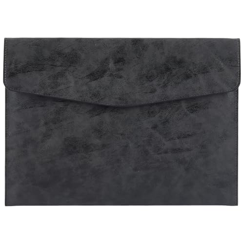 CALFOVERA Carpeta de Documentos A4 de Piel Sintética, Delgada, Impermeable, Color Negro, con Bolsillo Organizador Y Cierre A Presión para Recibos, Contratos, Papelería Y Tabletas.