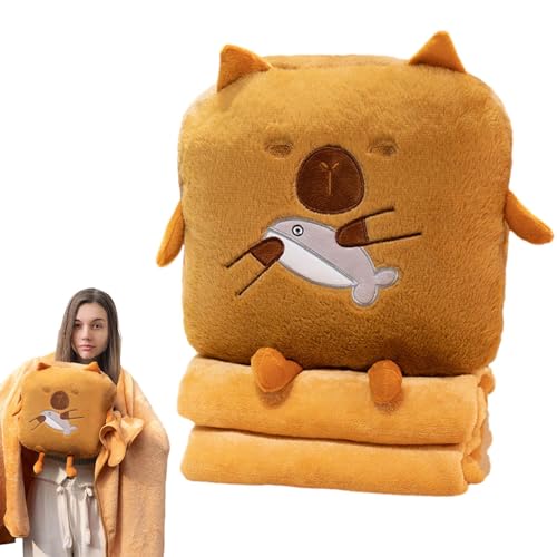 Oreiller Capybara 3-en-1 avec couverture intégrée et chauffe-mains peluche