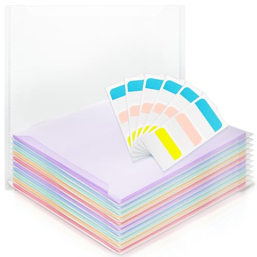 Image of 36 Pack 12 x 12 Scrapbook Paper Storage Organizer, Cardstock Paper Holder with 90 PCS Sticky Index Tab, Clear Top Loading File Folder, Plastic Craft Storage Organizer for Vinyl Papers, Photos