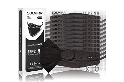 SOLMIRA Masque FFP2 NR Certifié, Forme 3D, 10 Unités, CE1463, Noir, EN 149:2001 + A1:2009 Cover