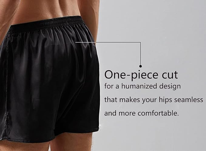 Mens Satin Boxers Shorts Silk Boxers Silk Sleep Lounge Pajamas Bottoms Shorts Satin Sleep Shorts Underwear (2 Pc/(Black+Blue), Medium)4