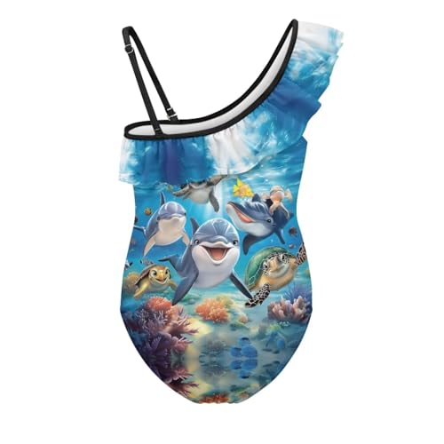 Image of Xpyiqun Swimsuits for Girls 3-14 1-Shoulder Ruffle Bathing Suit One Piece Adjustable Halter Swimming Wear
